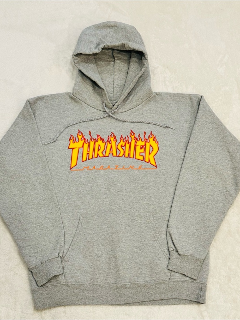 Vintage Y2K Thrasher Magazine Flame Logo Hoodie Grey Small - MINT Spade Tag